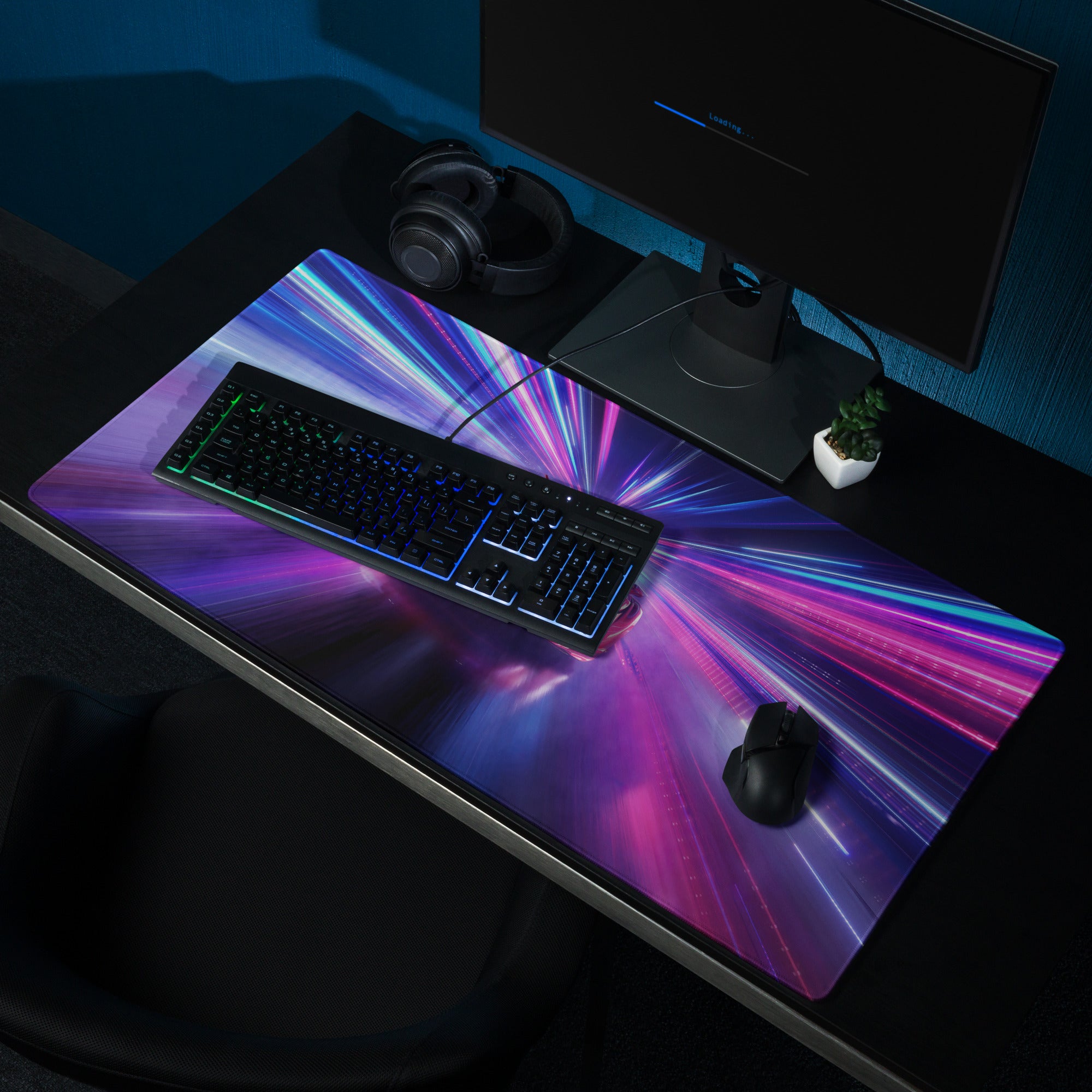 Gaming Mouse Pad Large Neon Blue Purple For Gaming Setup Cyberpunk Energetic Neon Mood Esports Pad Digital Artwork