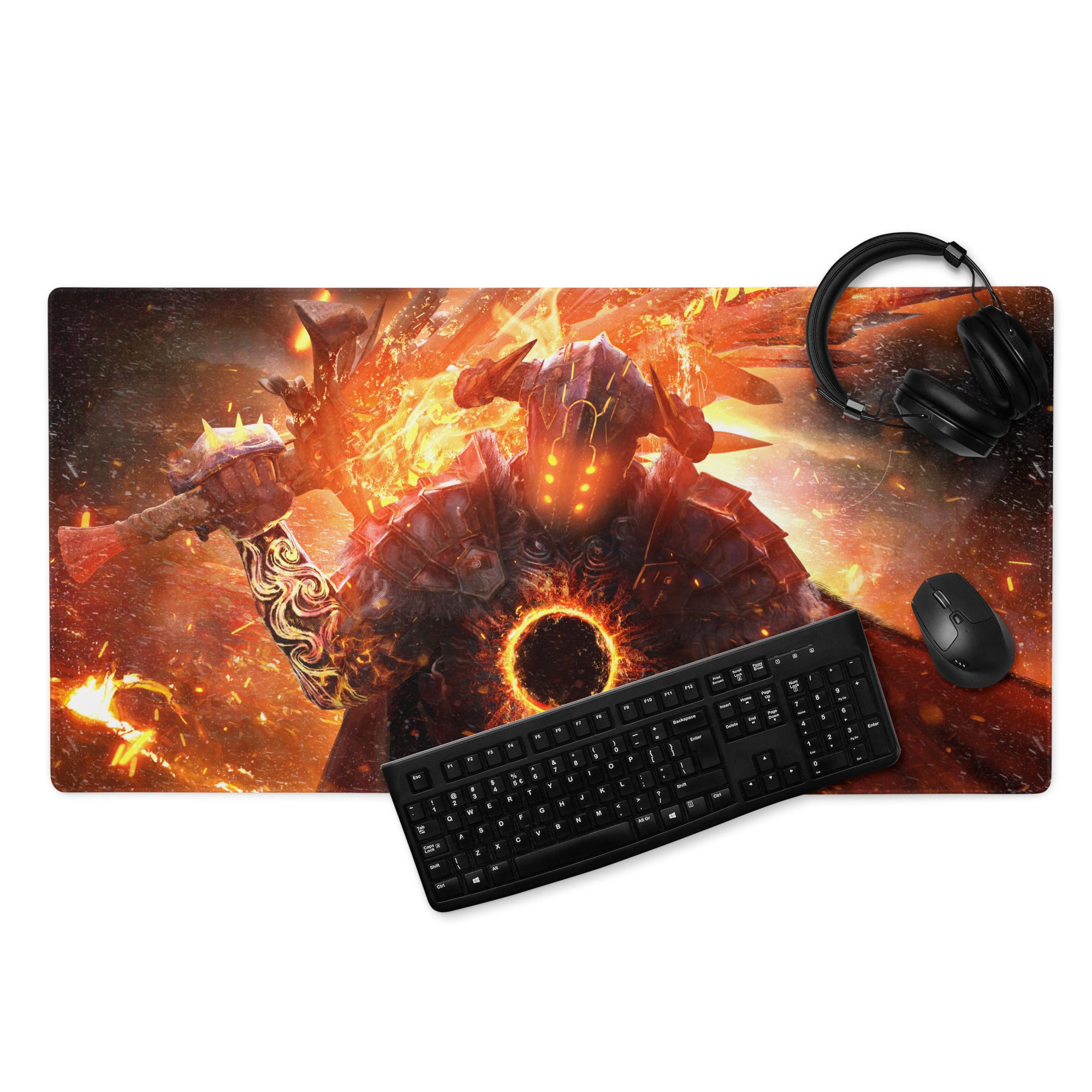 Gaming Mouse Pad Large Fire Orange Black Lava Battle Scene For Gaming Setup With Non Slip Base Fantasy Digital Art