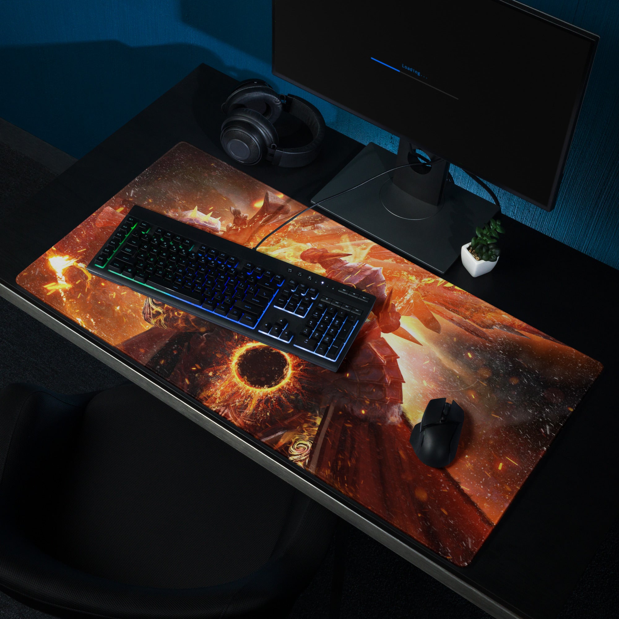 Gaming Mouse Pad Large Fire Orange Black Lava Battle Scene For Gaming Setup With Non Slip Base Fantasy Digital Art