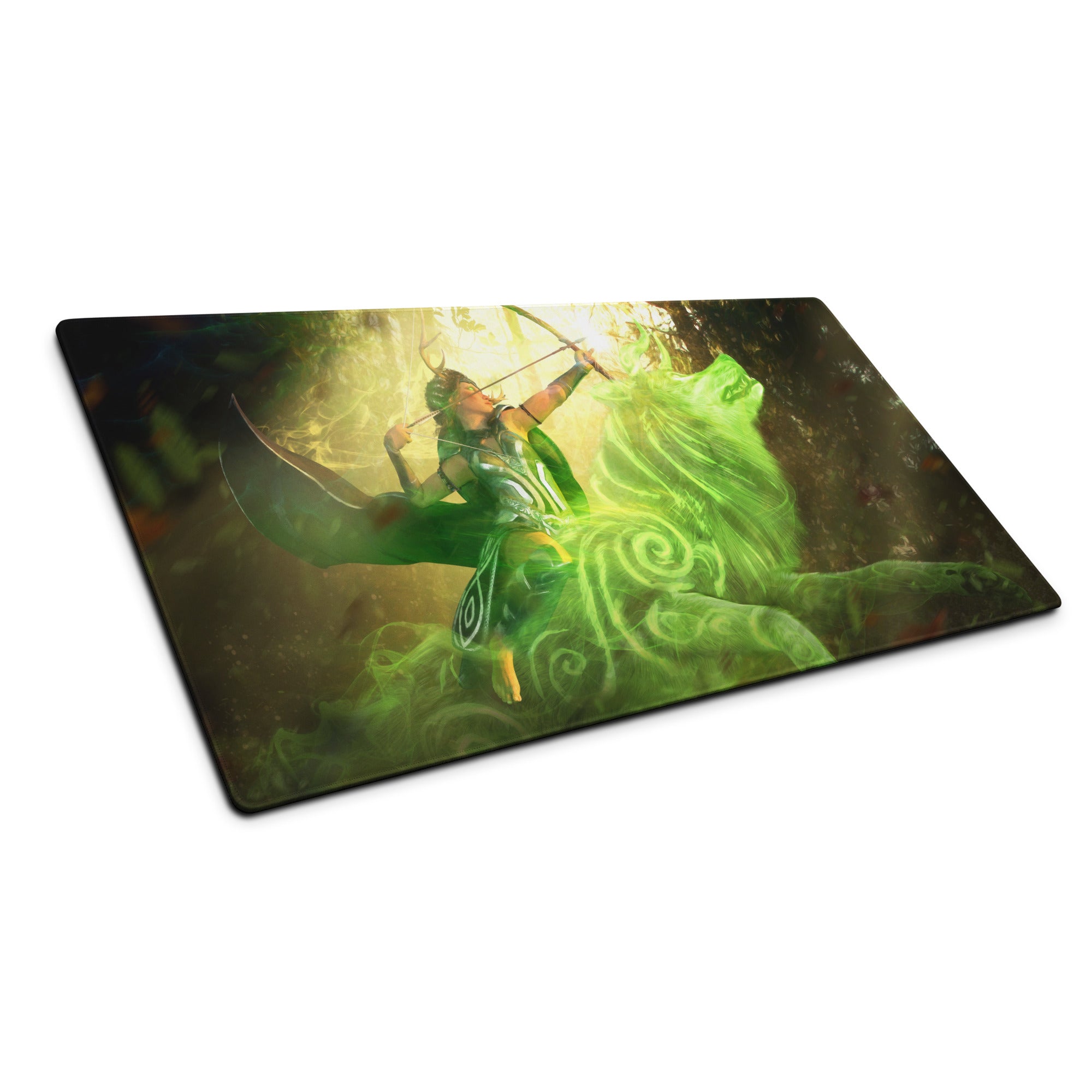 Gaming Mouse Pad Neon Green Arcane Swirl Large Non Slip Desk Mat For PC Setup Fantasy Art Style Desk Accessory