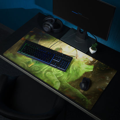 Gaming Mouse Pad Neon Green Arcane Swirl Large Non Slip Desk Mat For PC Setup Fantasy Art Style Desk Accessory