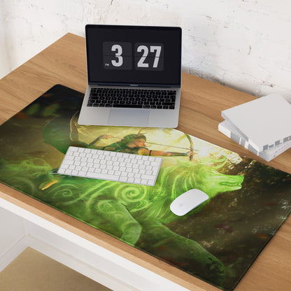 Gaming Mouse Pad Neon Green Arcane Swirl Large Non Slip Desk Mat For PC Setup Fantasy Art Style Desk Accessory