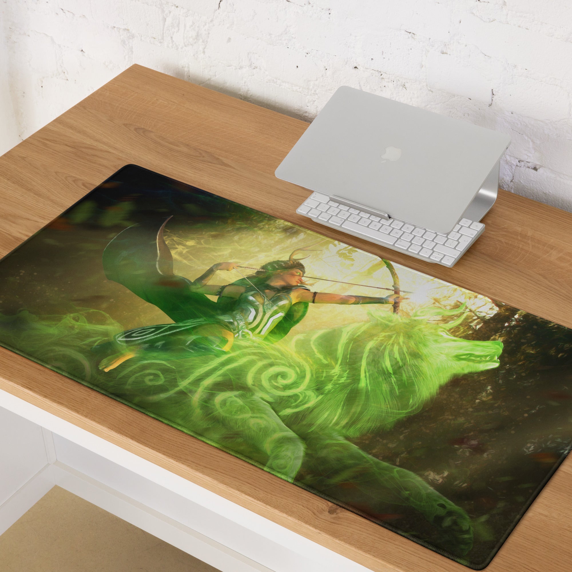 Gaming Mouse Pad Neon Green Arcane Swirl Large Non Slip Desk Mat For PC Setup Fantasy Art Style Desk Accessory