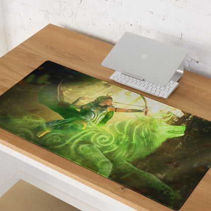 Gaming Mouse Pad Neon Green Arcane Swirl Large Non Slip Desk Mat For PC Setup Fantasy Art Style Desk Accessory