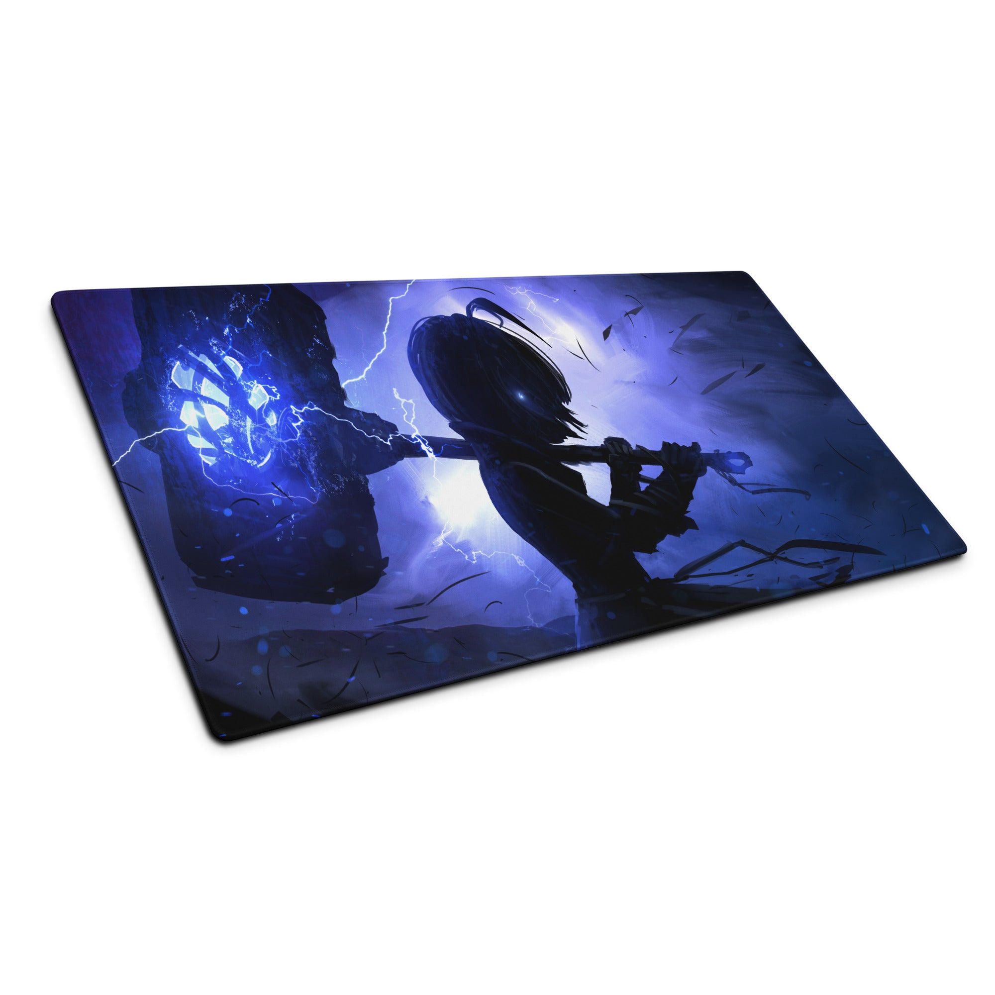 Gaming Mouse Pad Blue Purple Neon Lightning Desk Mat For Gaming Setup Modern Cyberpunk Dynamic Digital Art