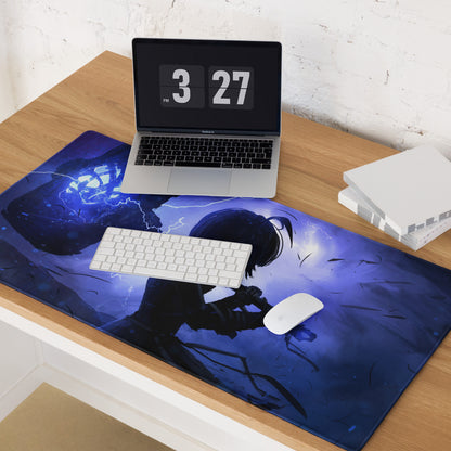 Gaming Mouse Pad Blue Purple Neon Lightning Desk Mat For Gaming Setup Modern Cyberpunk Dynamic Digital Art