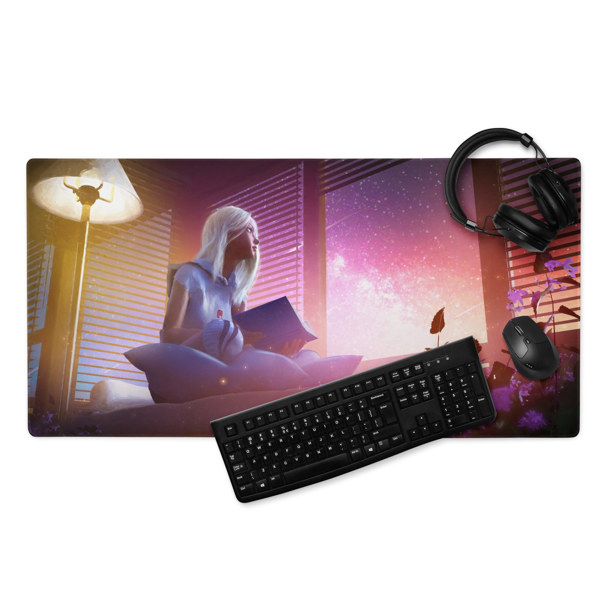 Gaming Mouse Pad Purple Pink Neon For Desktop Setup Large Non Slip Cyberpunk Style Vivid Mood Esports Decor