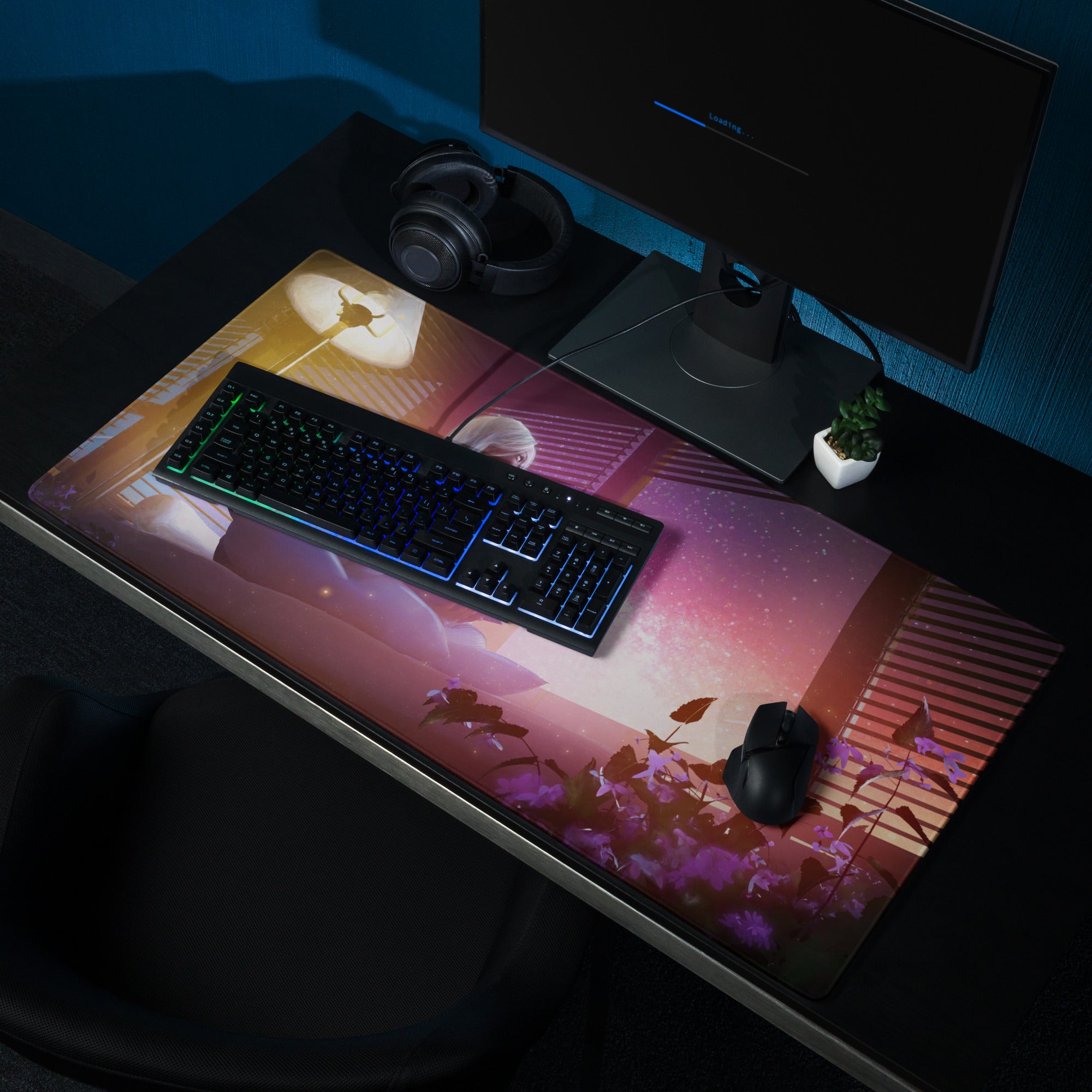Gaming Mouse Pad Purple Pink Neon For Desktop Setup Large Non Slip Cyberpunk Style Vivid Mood Esports Decor