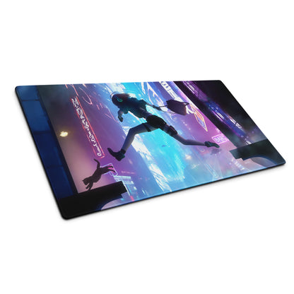 Gaming Mouse Pad Blue Purple Neon Cyberpunk for Gaming Desk Large Anti Slip Edge Stitched Digital Art