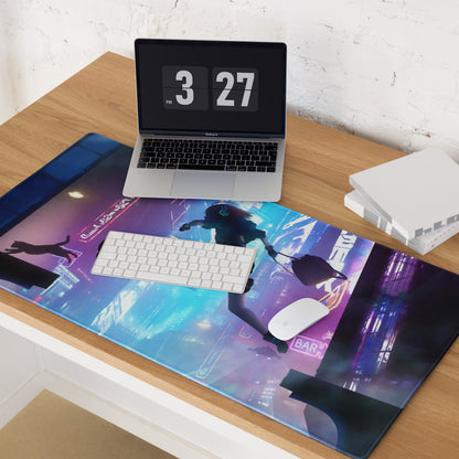 Gaming Mouse Pad Blue Purple Neon Cyberpunk for Gaming Desk Large Anti Slip Edge Stitched Digital Art