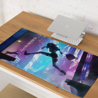 Gaming Mouse Pad Blue Purple Neon Cyberpunk for Gaming Desk Large Anti Slip Edge Stitched Digital Art