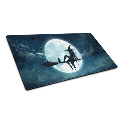 Moonlit Navy Blue Gaming Mouse Pad For Desk Setup With Epic Night Sky Fantasy Silhouette Artwork