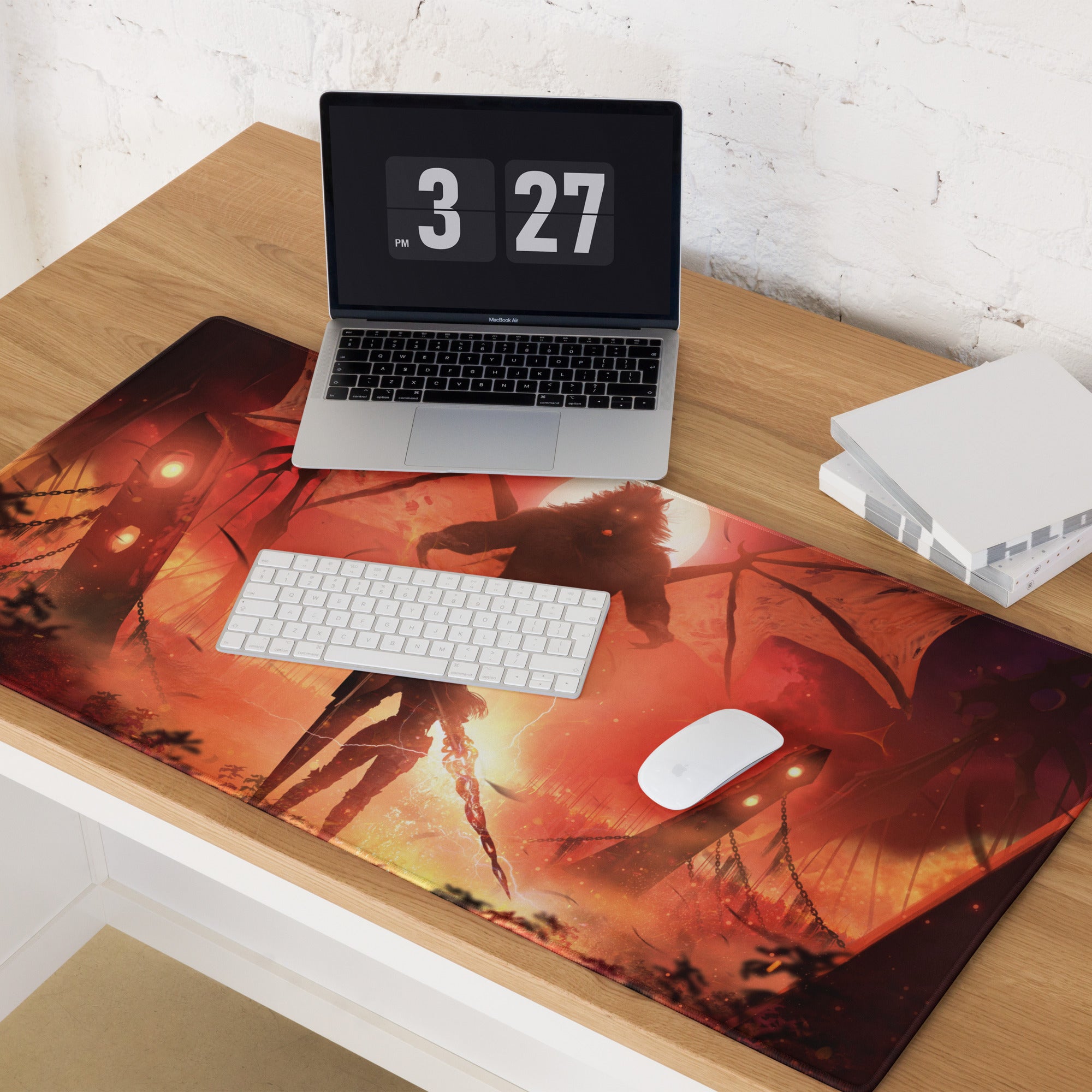 Gaming Mouse Pad Red Orange Fiery Battle Scene for Gaming Desk Setup Digital Art