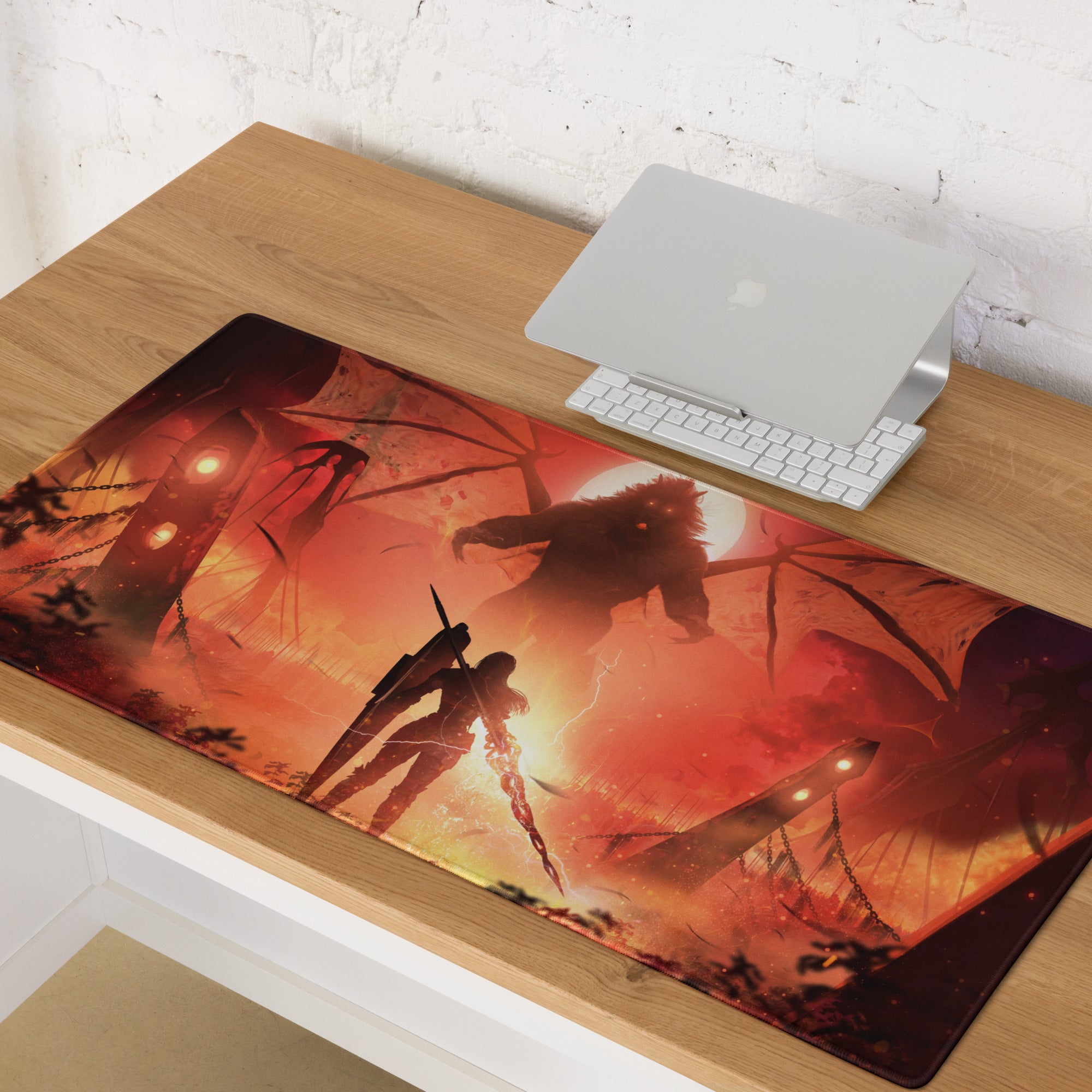 Gaming Mouse Pad Red Orange Fiery Battle Scene for Gaming Desk Setup Digital Art