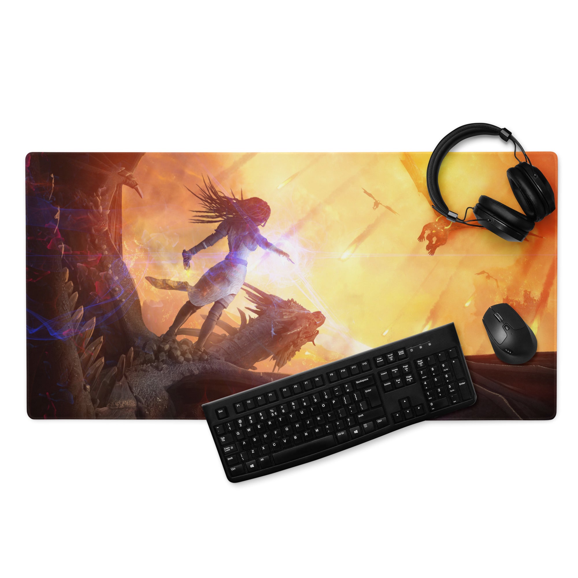 Gaming Mouse Pad Fiery Orange Yellow For Gaming Desk Cinematic Fantasy Art Large Anti Slip Edge Stitched Digital Artwork