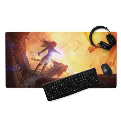 Gaming Mouse Pad Fiery Orange Yellow For Gaming Desk Cinematic Fantasy Art Large Anti Slip Edge Stitched Digital Artwork