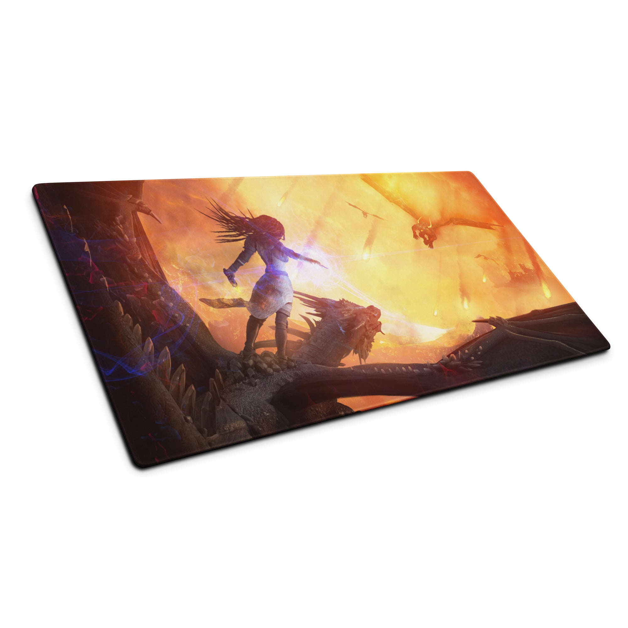 Gaming Mouse Pad Fiery Orange Yellow For Gaming Desk Cinematic Fantasy Art Large Anti Slip Edge Stitched Digital Artwork