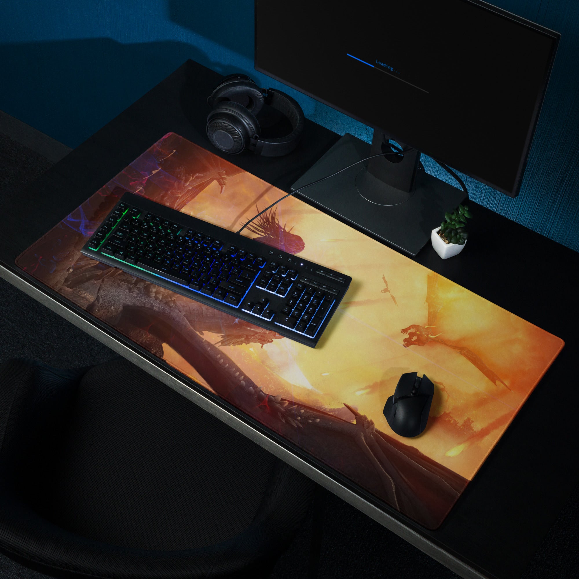 Gaming Mouse Pad Fiery Orange Yellow For Gaming Desk Cinematic Fantasy Art Large Anti Slip Edge Stitched Digital Artwork