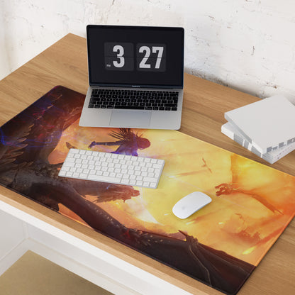 Gaming Mouse Pad Fiery Orange Yellow For Gaming Desk Cinematic Fantasy Art Large Anti Slip Edge Stitched Digital Artwork