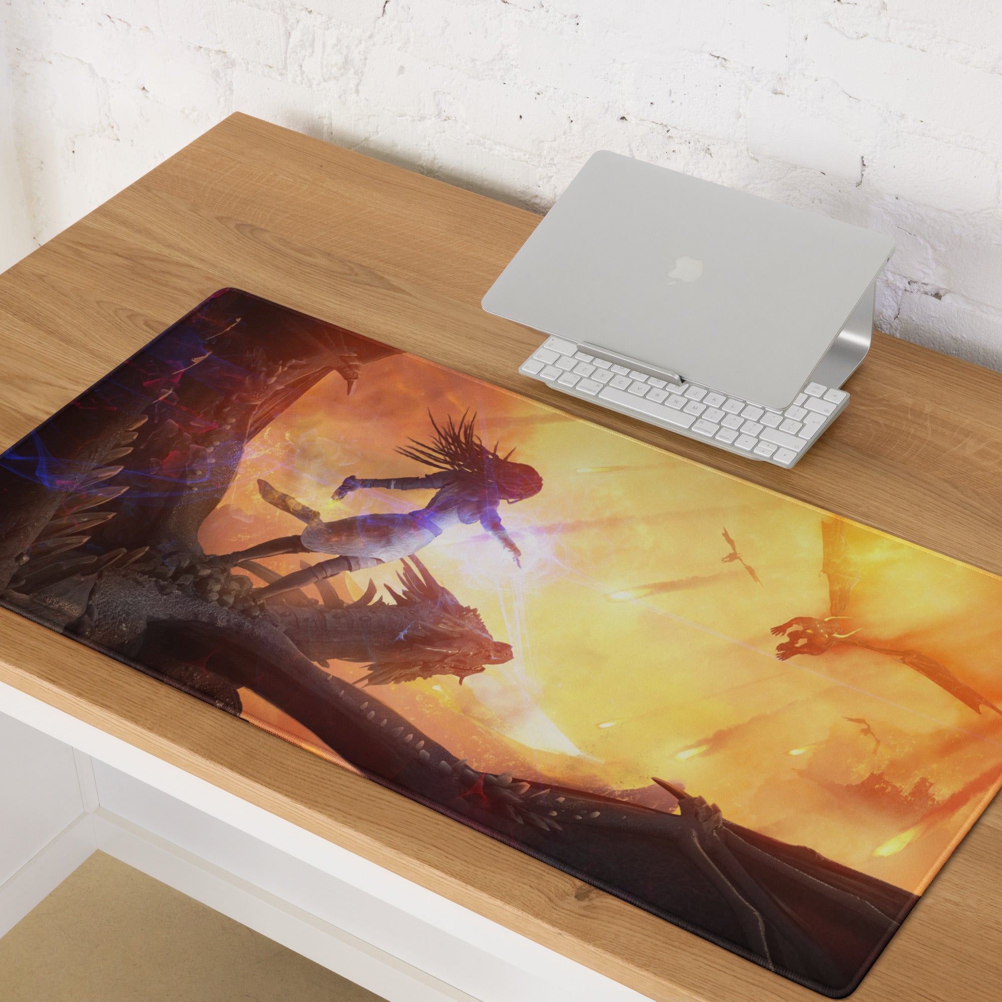 Gaming Mouse Pad Fiery Orange Yellow For Gaming Desk Cinematic Fantasy Art Large Anti Slip Edge Stitched Digital Artwork