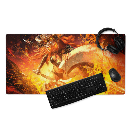 Gaming Mouse Pad Orange Red For Gaming Desk Setup Fiery Fantasy Battle Art Non Slip Large Mat