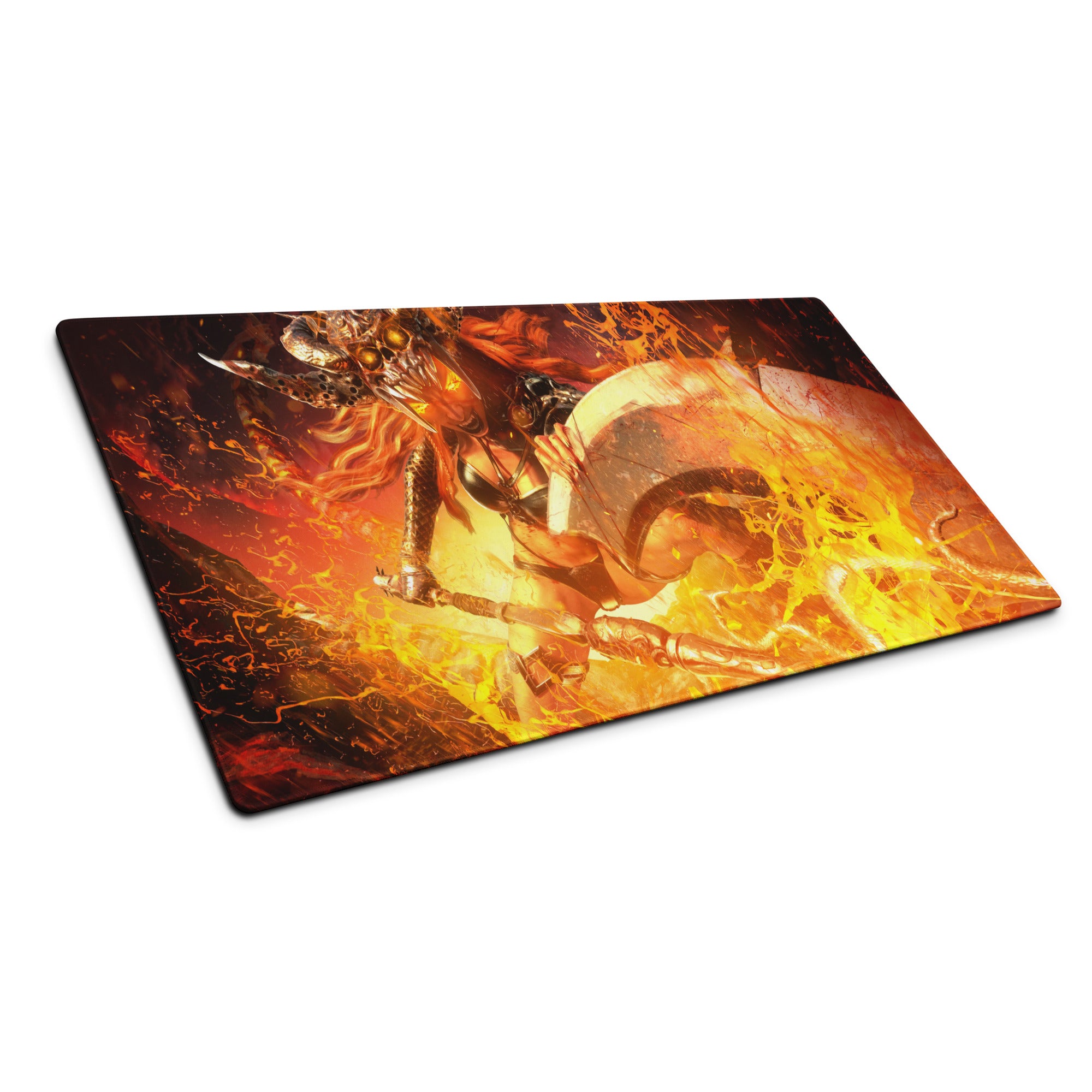 Gaming Mouse Pad Orange Red For Gaming Desk Setup Fiery Fantasy Battle Art Non Slip Large Mat