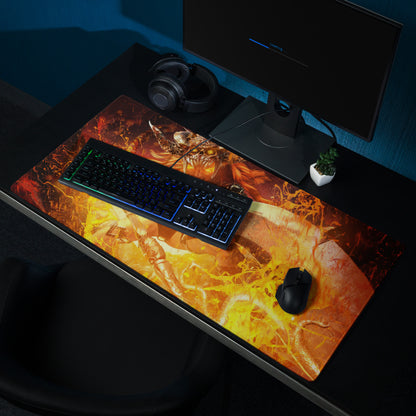 Gaming Mouse Pad Orange Red For Gaming Desk Setup Fiery Fantasy Battle Art Non Slip Large Mat