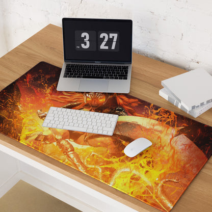 Gaming Mouse Pad Orange Red For Gaming Desk Setup Fiery Fantasy Battle Art Non Slip Large Mat