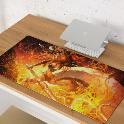Gaming Mouse Pad Orange Red For Gaming Desk Setup Fiery Fantasy Battle Art Non Slip Large Mat