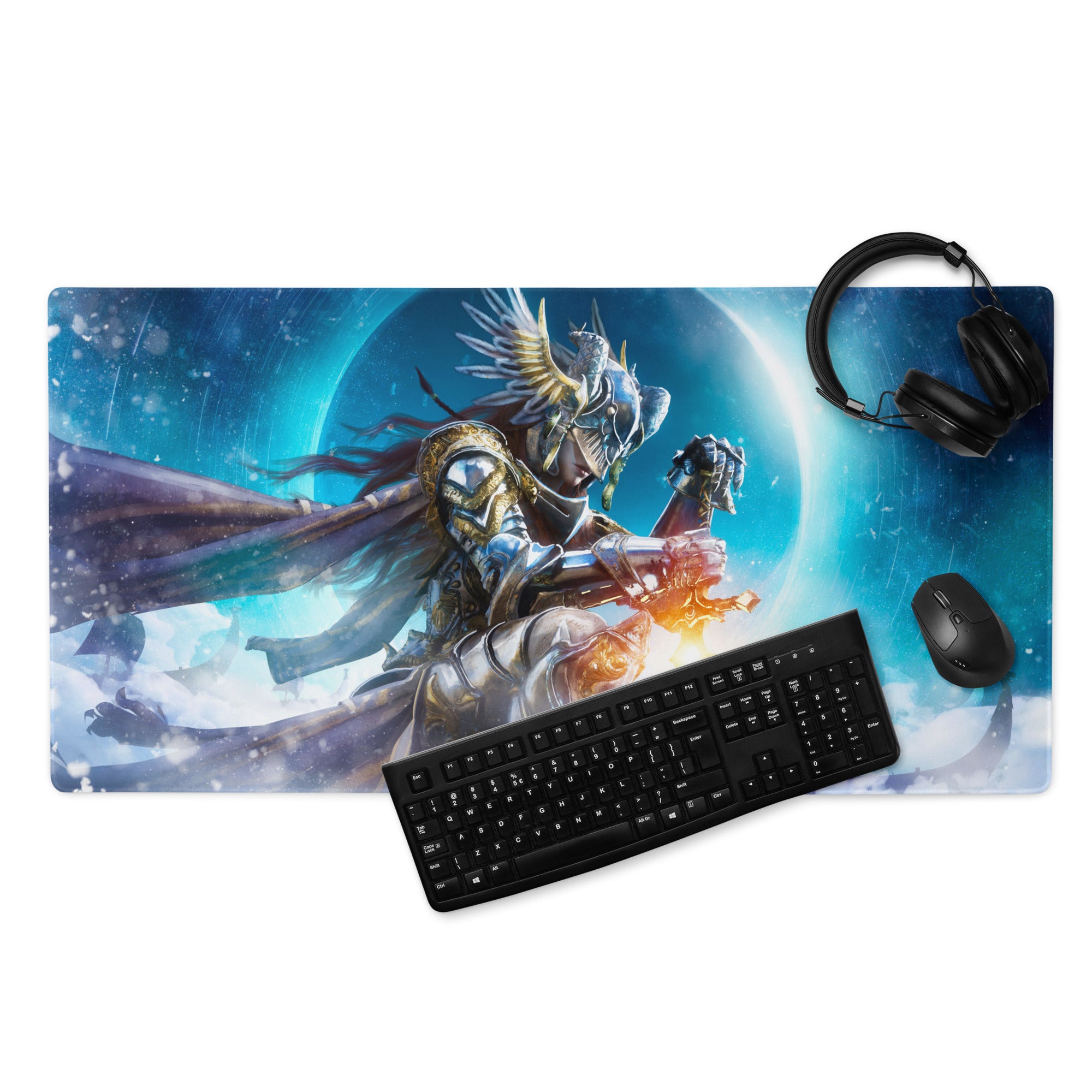 Gaming Mouse Pad Blue Dragon Knight Desk Mat For PC Setup Modern Epic Gaming Style