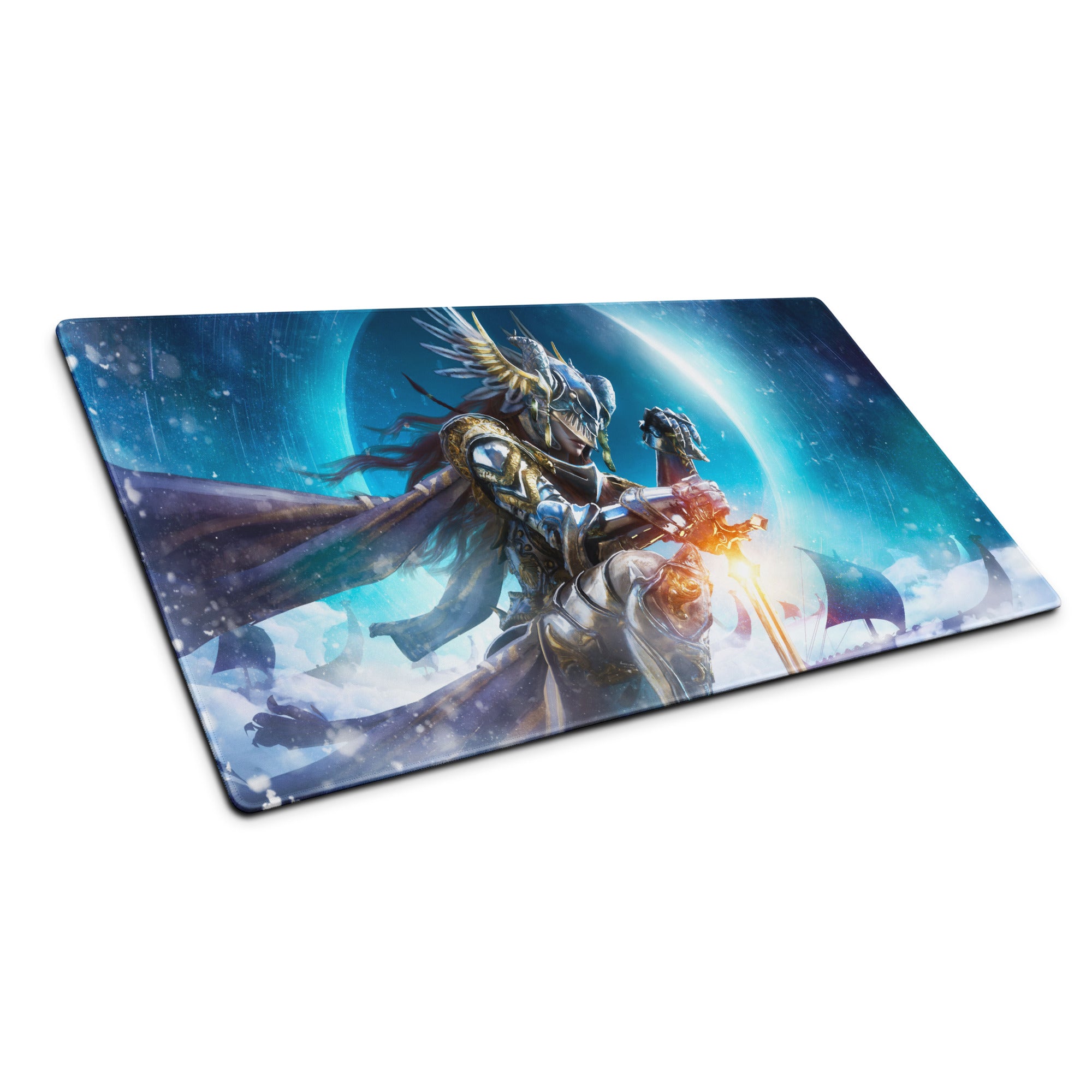 Gaming Mouse Pad Blue Dragon Knight Desk Mat For PC Setup Modern Epic Gaming Style