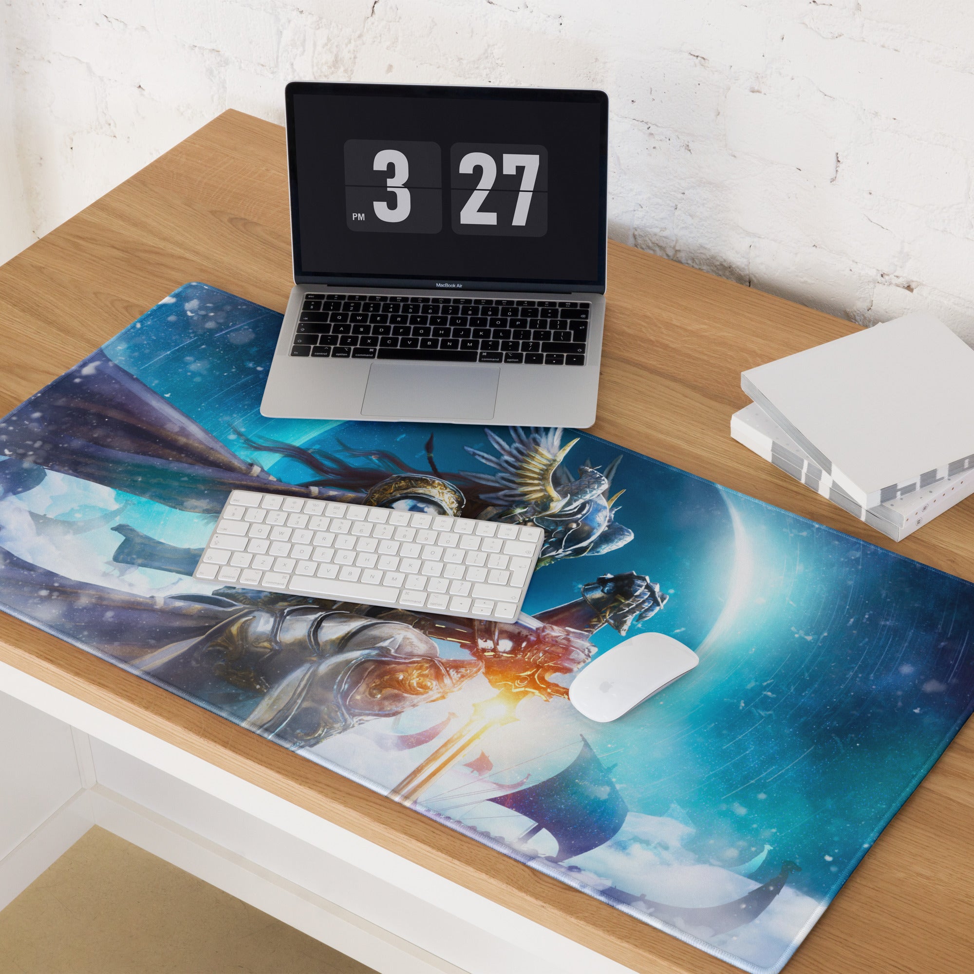 Gaming Mouse Pad Blue Dragon Knight Desk Mat For PC Setup Modern Epic Gaming Style