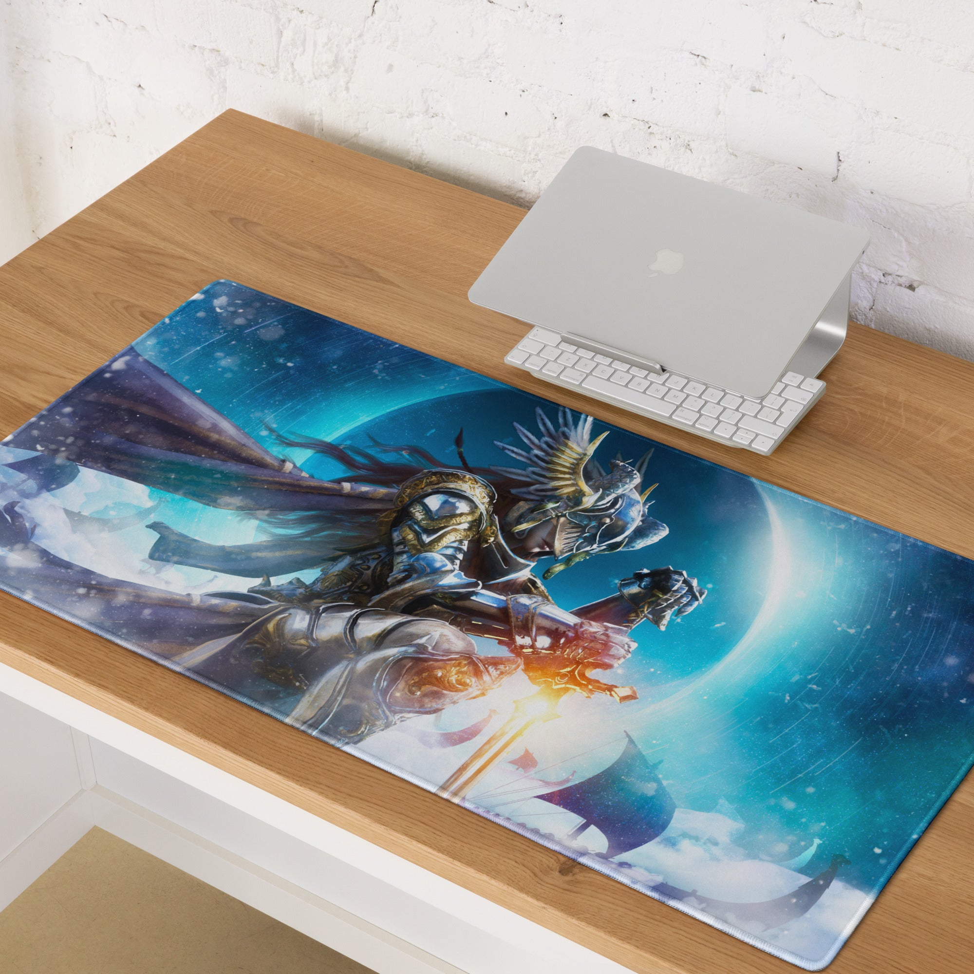 Gaming Mouse Pad Blue Dragon Knight Desk Mat For PC Setup Modern Epic Gaming Style