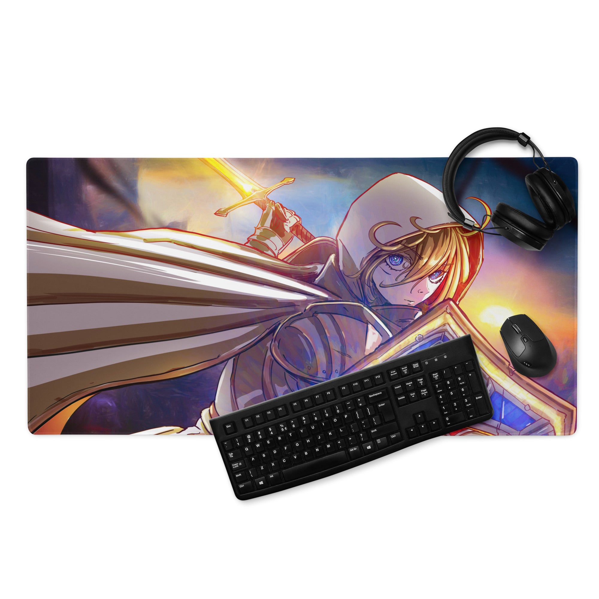 Gaming Mouse Pad Large Extended Desk Mat Anime Fantasy Digital Art In Blue Orange Purple For Gaming Setup