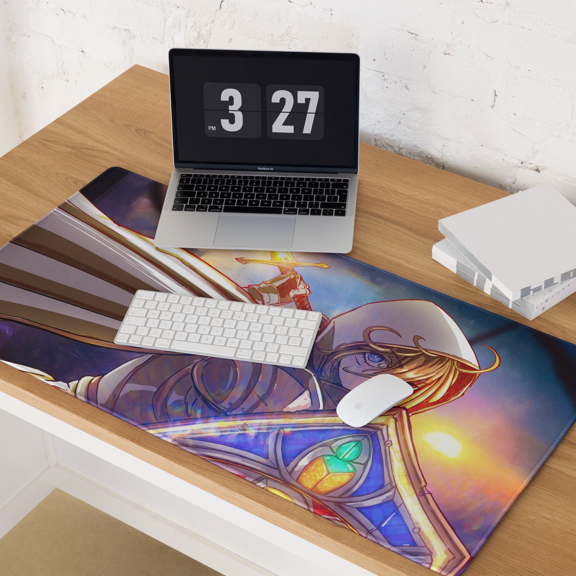 Gaming Mouse Pad Large Extended Desk Mat Anime Fantasy Digital Art In Blue Orange Purple For Gaming Setup