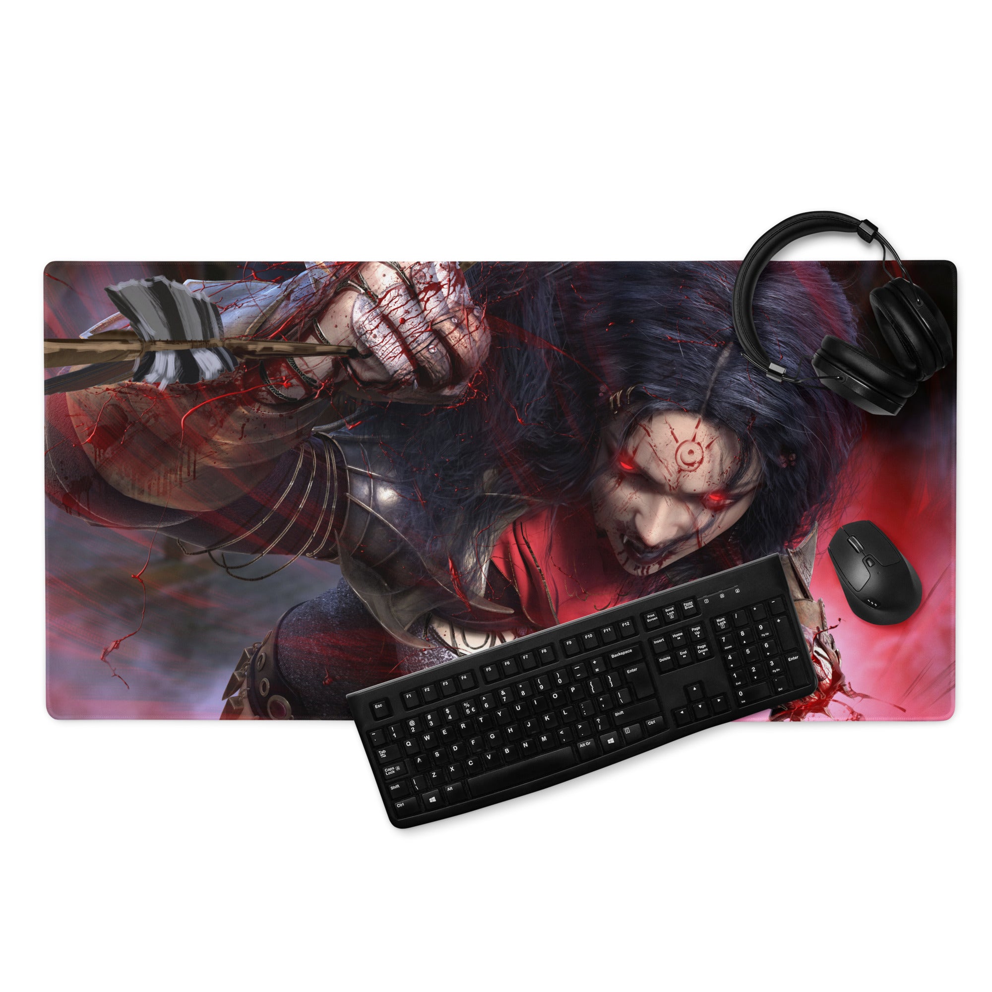 Gaming Mouse Pad Red Black For Gaming Desk Setup Dark Fantasy Art Style Non Slip Large