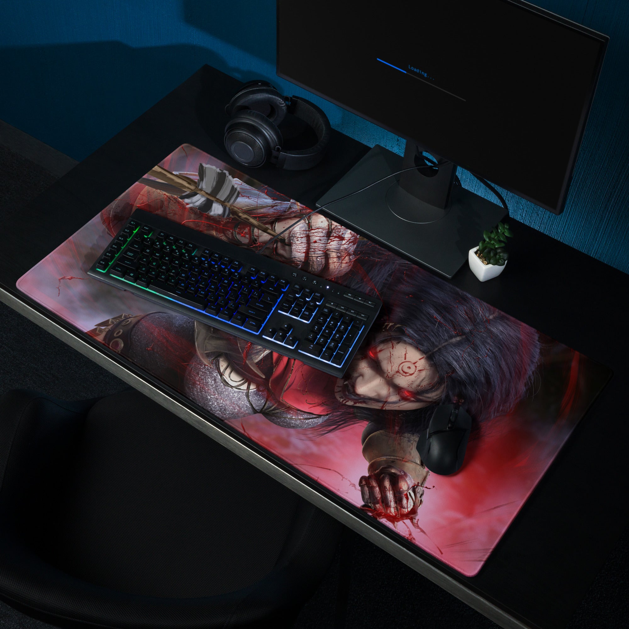Gaming Mouse Pad Red Black For Gaming Desk Setup Dark Fantasy Art Style Non Slip Large