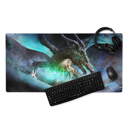 Dragon Themed Gaming Mouse Pad Large Blue Teal Green For Gaming Desk Non Slip Edge Stitching Fantasy Artwork