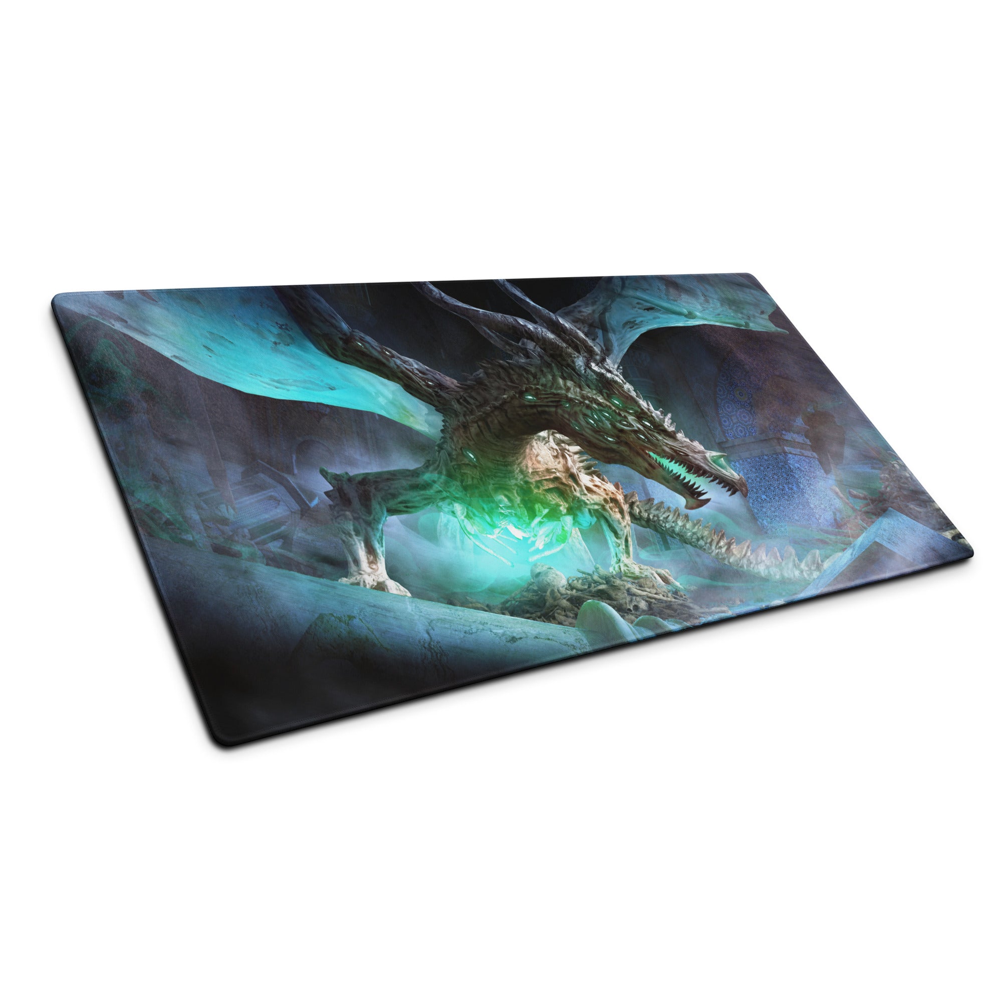 Dragon Themed Gaming Mouse Pad Large Blue Teal Green For Gaming Desk Non Slip Edge Stitching Fantasy Artwork