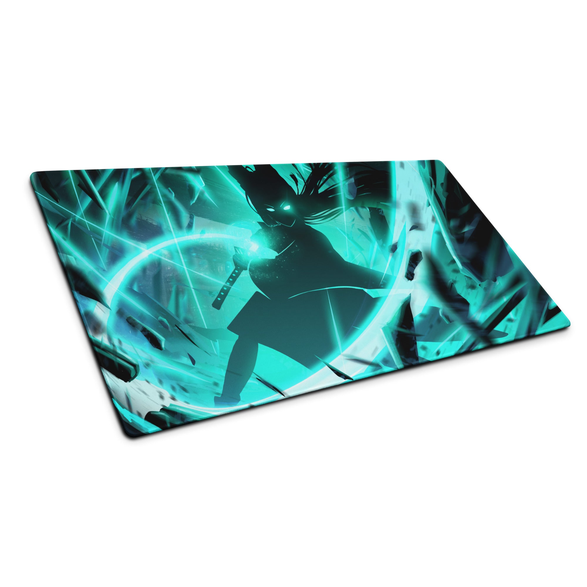 Large Gaming Mouse Pad Teal Blue Neon Cyberpunk Desk Mat For Gaming Setup Non-Slip Edge Stitching