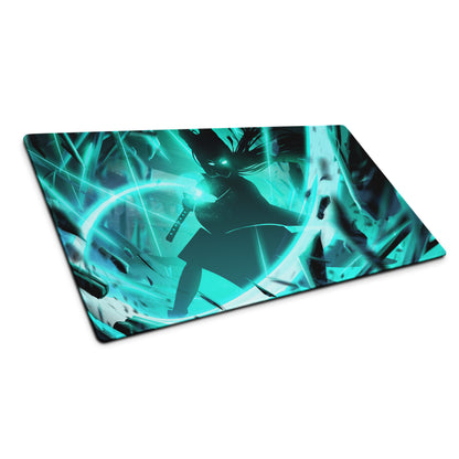 Large Gaming Mouse Pad Teal Blue Neon Cyberpunk Desk Mat For Gaming Setup Non-Slip Edge Stitching