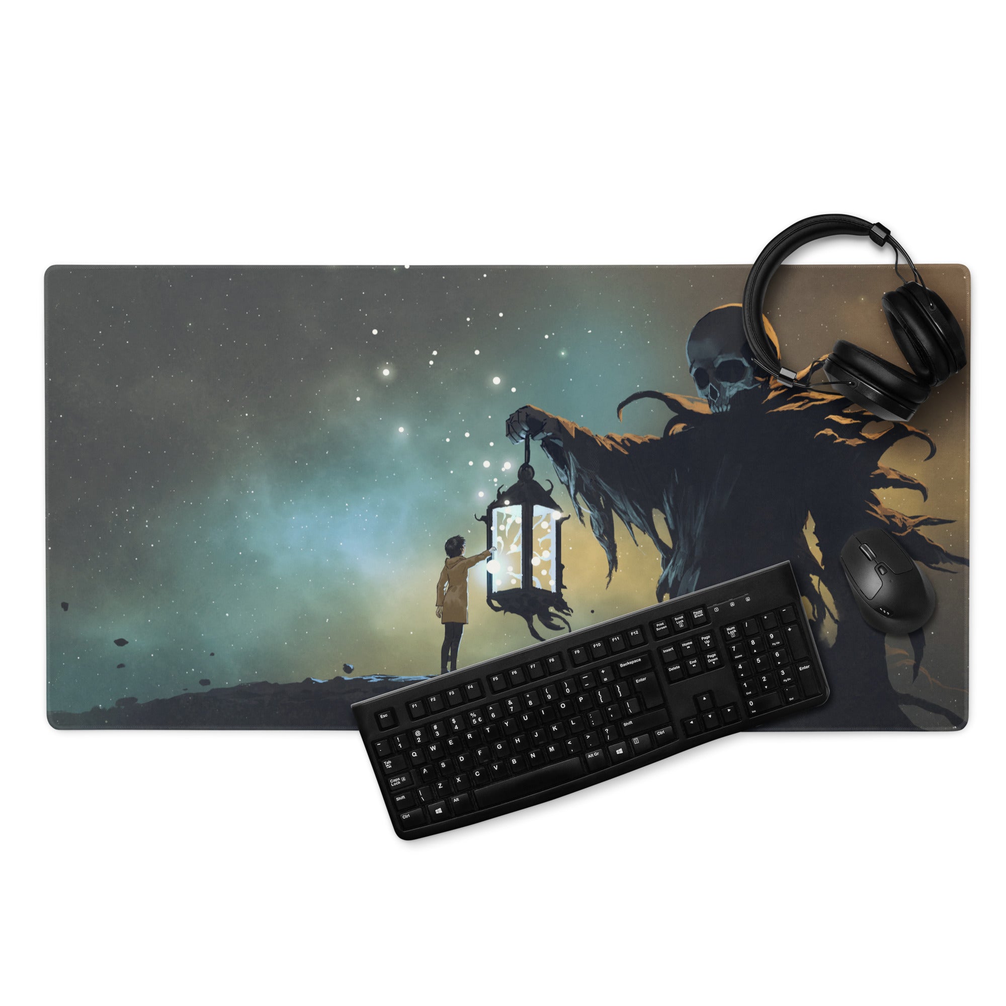 Gaming Mouse Pad Large Deep Blue Teal Night Sky Monster Artwork For Gaming Desk Non Slip, Edge Stitching, Dota CSGO Ready