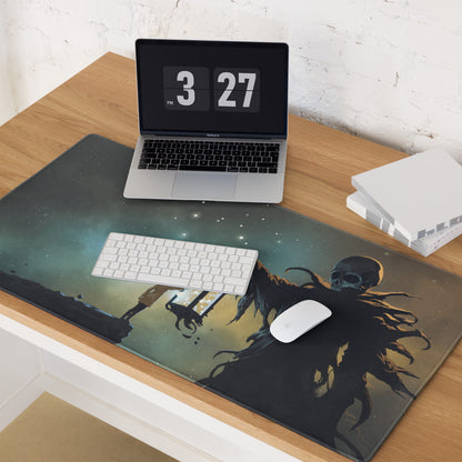 Gaming Mouse Pad Large Deep Blue Teal Night Sky Monster Artwork For Gaming Desk Non Slip, Edge Stitching, Dota CSGO Ready