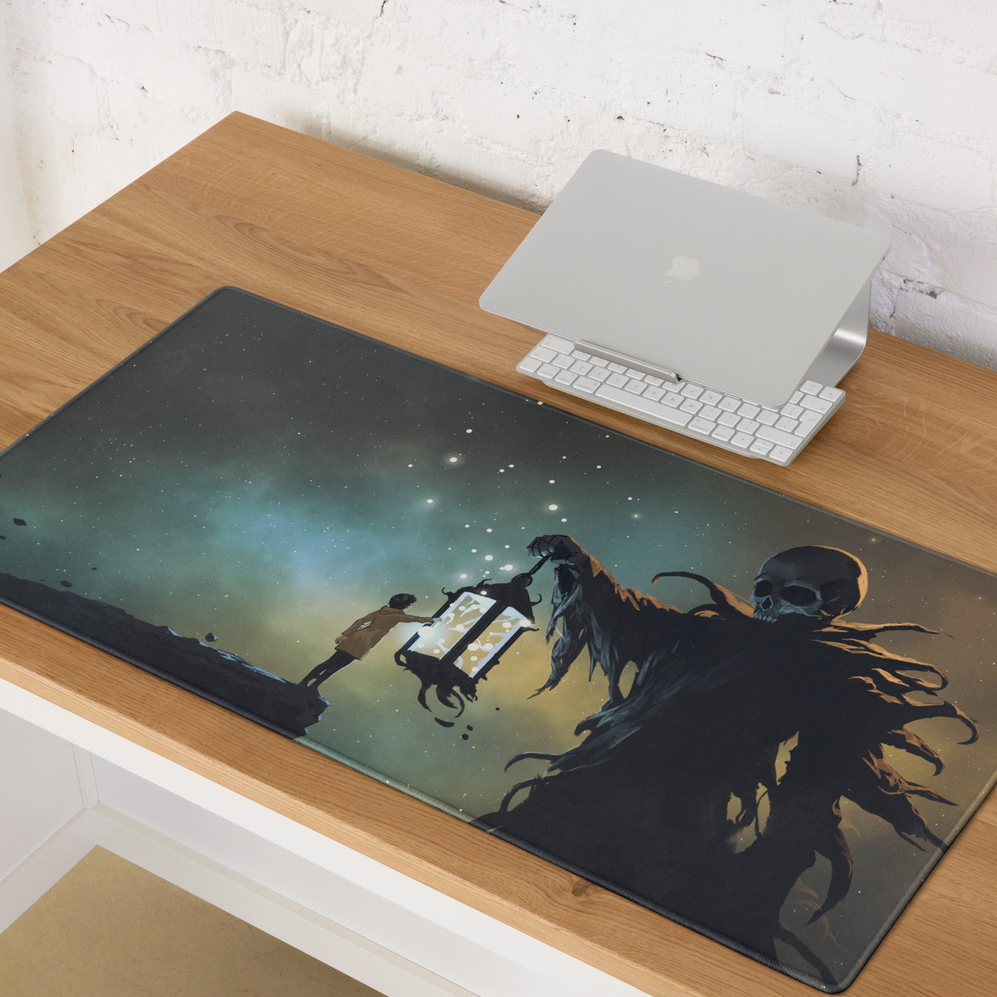 Gaming Mouse Pad Large Deep Blue Teal Night Sky Monster Artwork For Gaming Desk Non Slip, Edge Stitching, Dota CSGO Ready