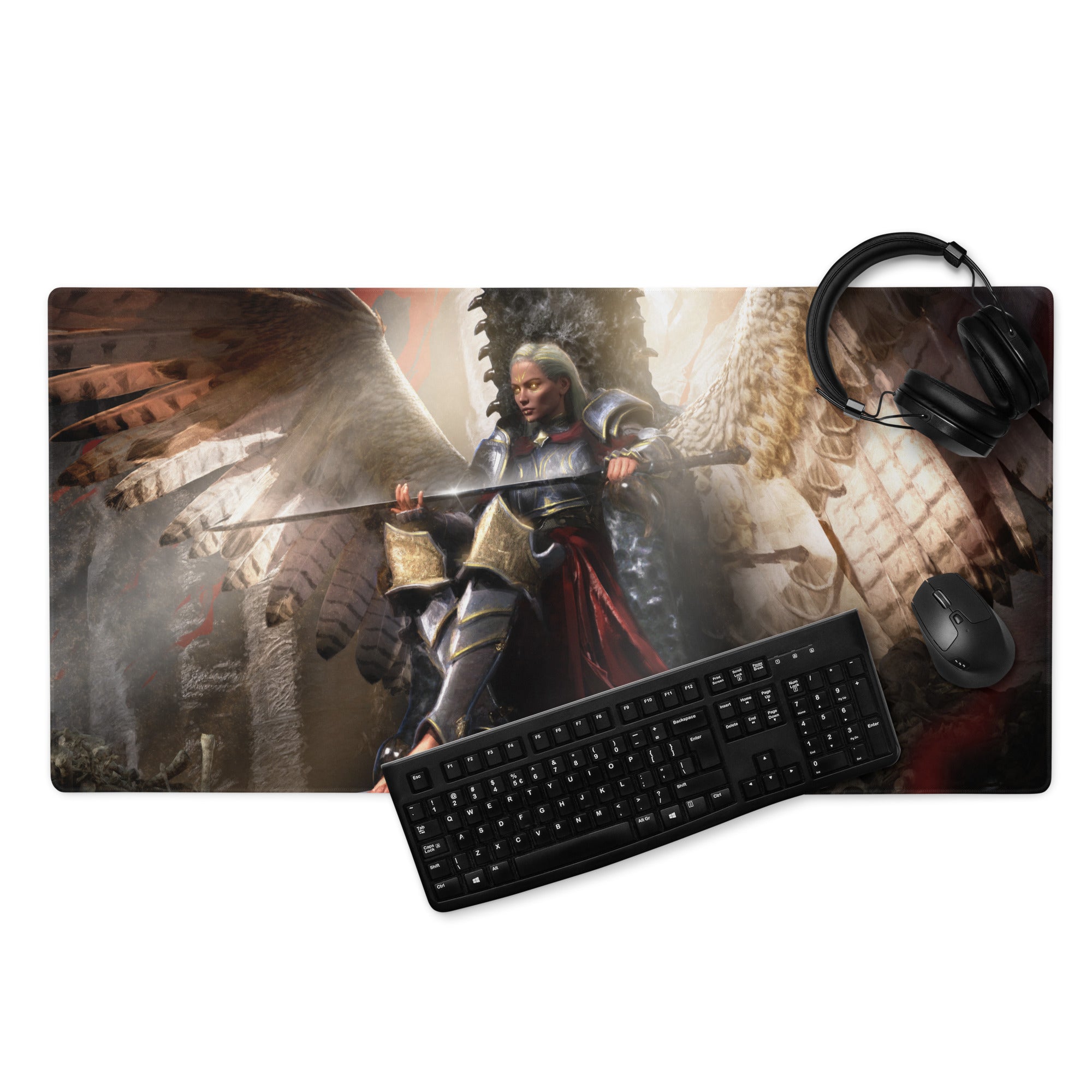 Fantasy Warrior Dragon Mouse Pad In Dark Red And Black For Gaming Desk Setup Epic Fantasy Art Large Non Slip Mouse Pad