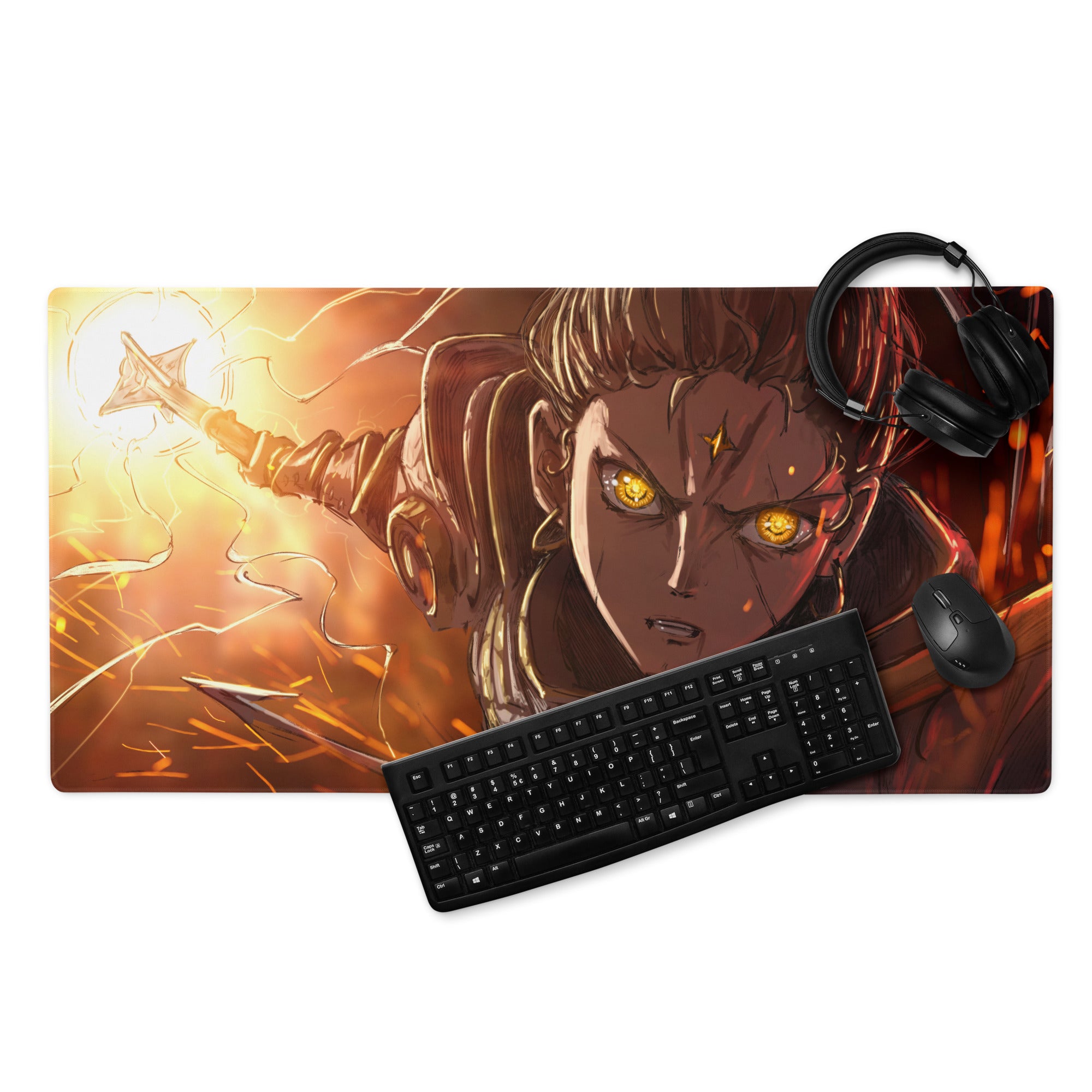 Anime Hero Gaming Mouse Pad Orange Yellow For Gaming Setup Anime Style Desk Mat Edge Stitch Large Non Slip