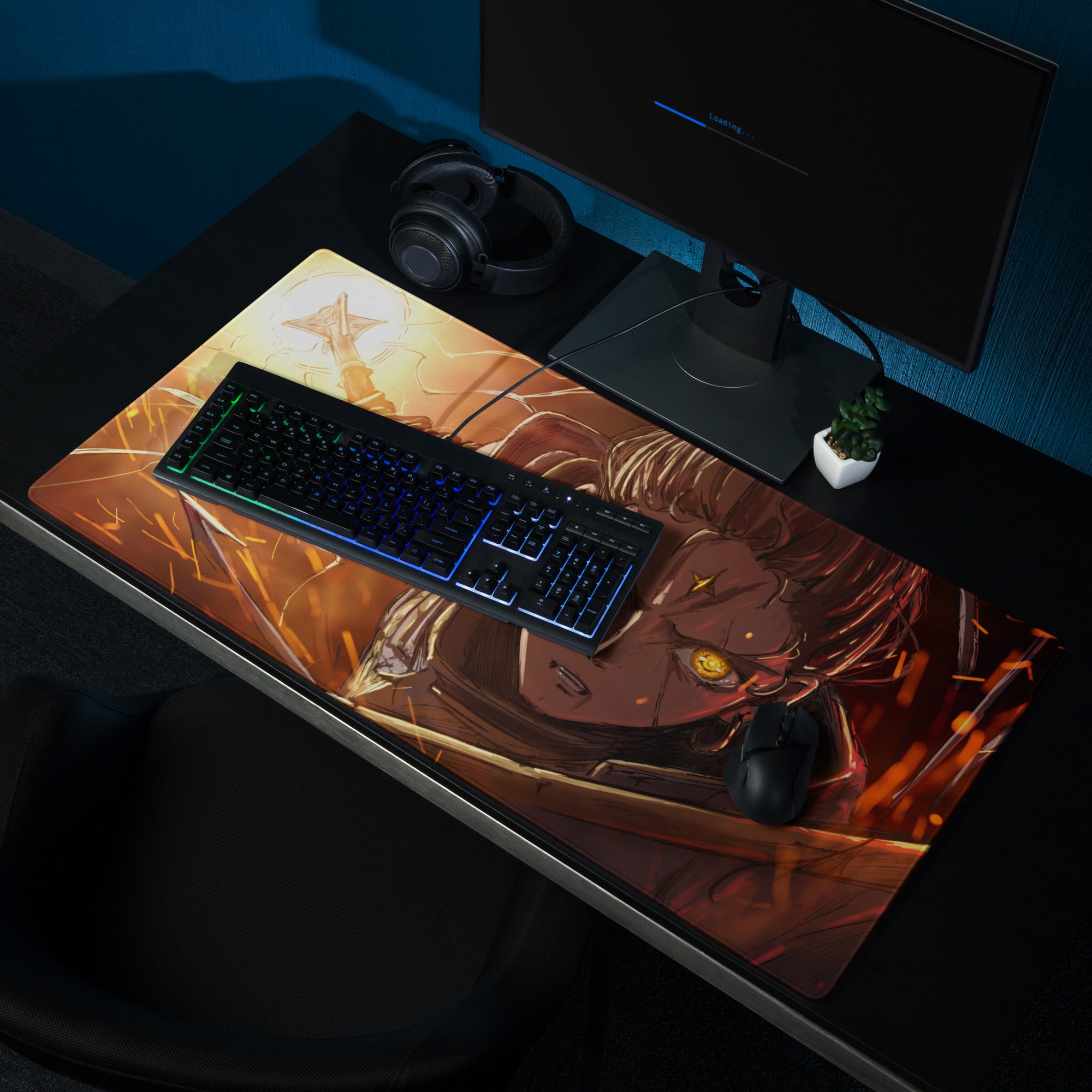 Anime Hero Gaming Mouse Pad Orange Yellow For Gaming Setup Anime Style Desk Mat Edge Stitch Large Non Slip