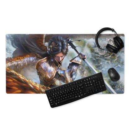 Fantasy Warrior Blue And Gold Gaming Desk Mouse Pad Non Slip Large Epic Fantasy Art Style
