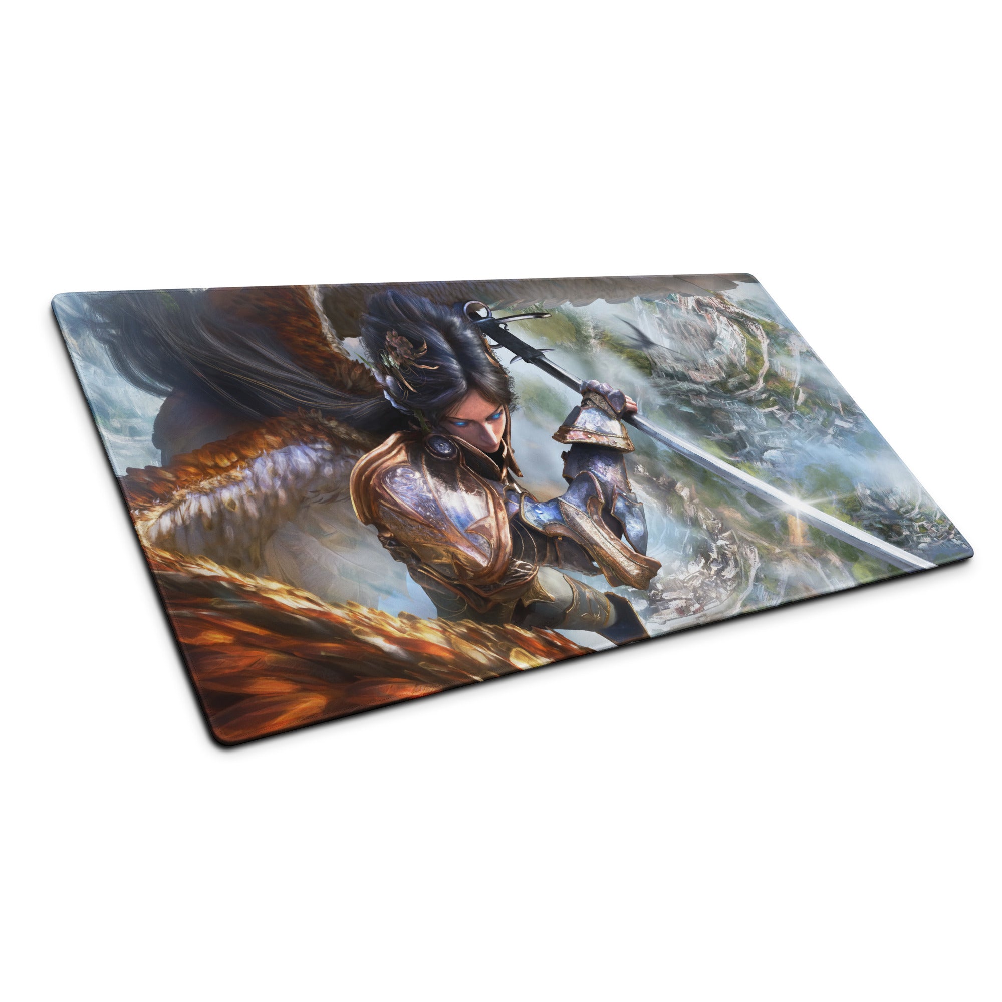 Fantasy Warrior Blue And Gold Gaming Desk Mouse Pad Non Slip Large Epic Fantasy Art Style