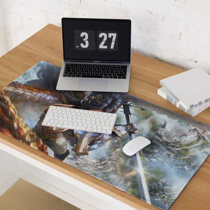 Fantasy Warrior Blue And Gold Gaming Desk Mouse Pad Non Slip Large Epic Fantasy Art Style